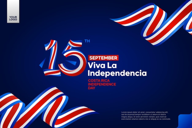 Costa Rica Independence Day-logo op 15 september met vlagachtergrond