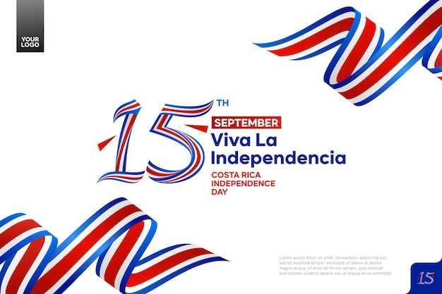 Costa Rica Independence Day-logo op 15 september met vlagachtergrond