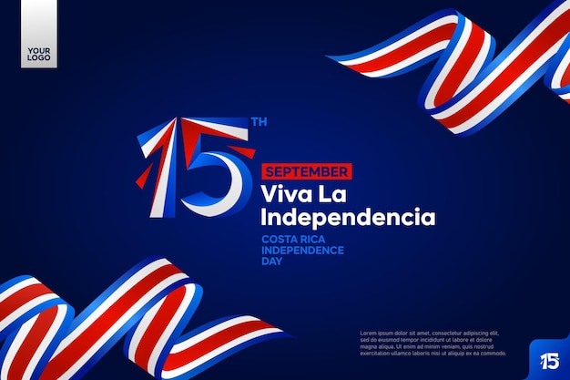 Costa Rica Independence Day-logo op 15 september met vlagachtergrond