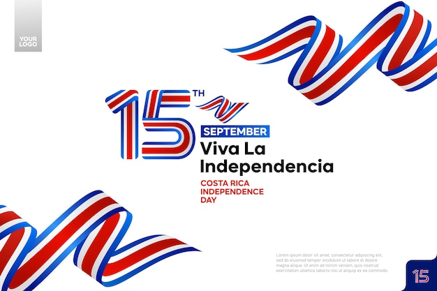 Costa Rica Independence Day-logo op 15 september met vlagachtergrond