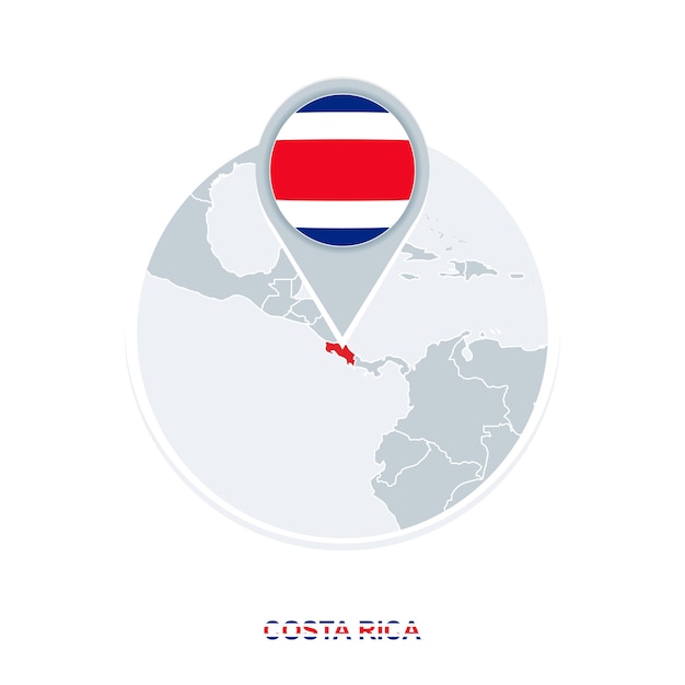 Costa rica kaart en vlag vector kaartpictogram met gemarkeerde costa rica