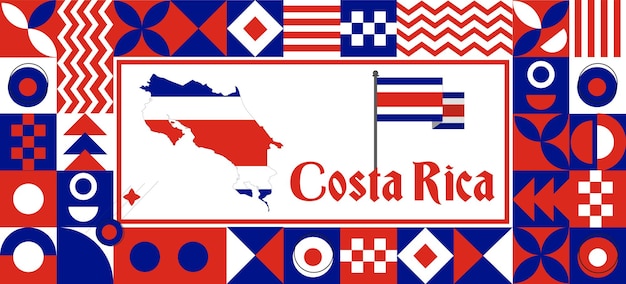 Vector costa rica map flag independence day geometric country abstract background design