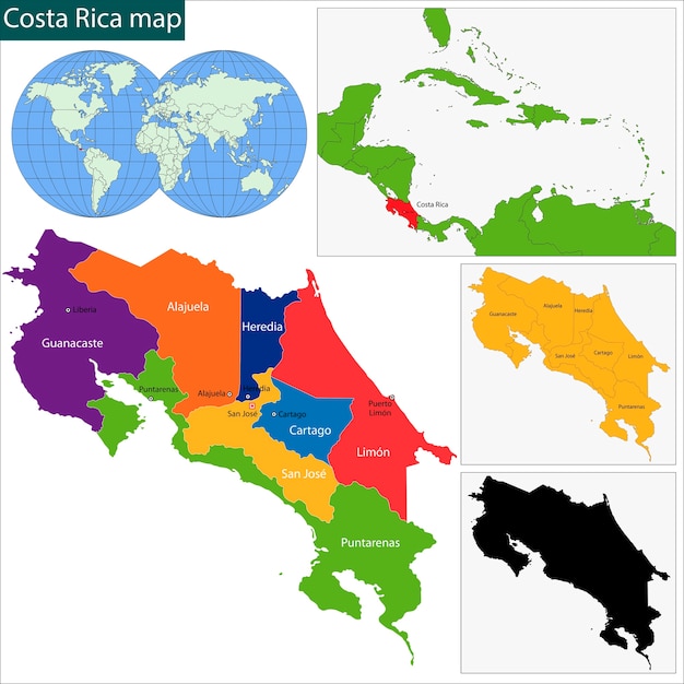 Vettore mappa della costa rica