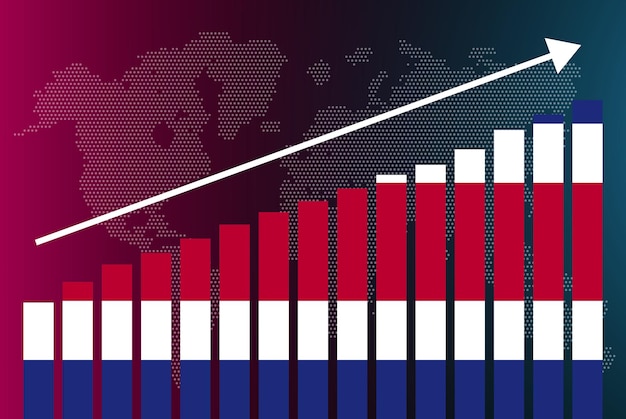 Costa Rica-staafdiagramgrafiek, stijgende waarden, concept van landstatistieken, Costa Rica-vlag op staaf