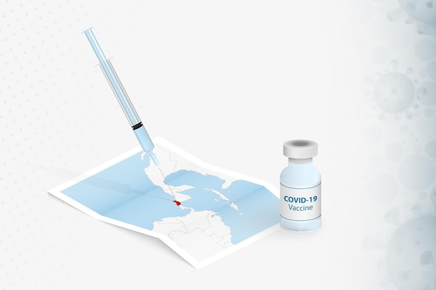 Vaccinazione in costa rica, iniezione con vaccino covid-19 nella mappa del costa rica.