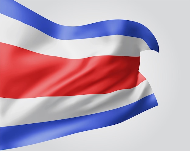 Costa Rica, vector flag with waves and bends waving in the wind on a white background.