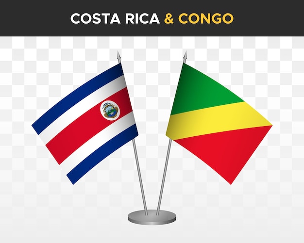 Costa Rica versus congo bureauvlaggen mockup geïsoleerde 3d vector illustratie tafelvlaggen