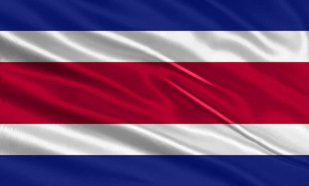 Costa Rica vlag ontwerp. Wapperende vlag van Costa Rica gemaakt van satijn of zijde stof. Vectorillustratie.