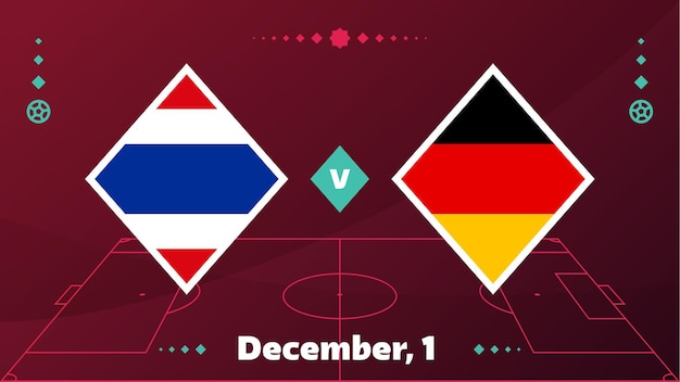 Costa rica vs Duitsland wedstrijd voetbal 2022 wereldkampioenschap wedstrijd versus teams op voetbalveld Intro sport achtergrond kampioenschap competitie finale poster vlakke stijl vectorillustratie