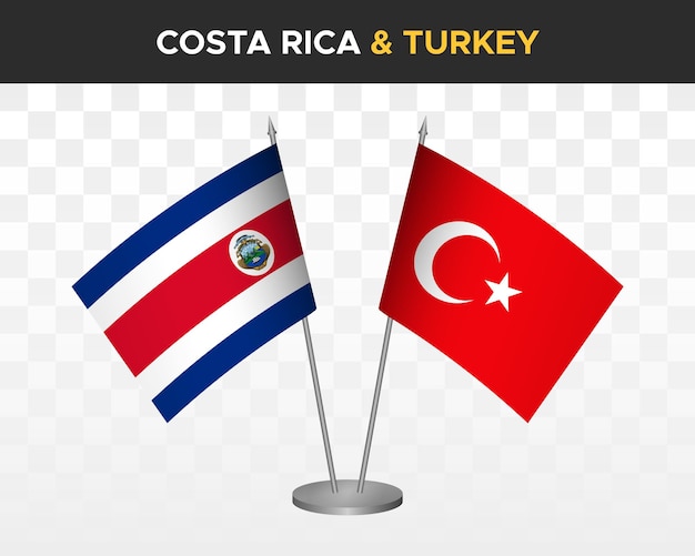 Costa Rica vs turkey desk flags mockup isolated 3d vector illustration table flags