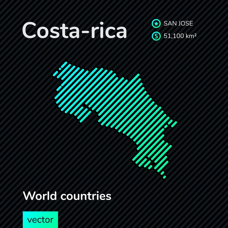 CostaRica vector platte kaart in groene kleuren op gestreepte zwarte achtergrond