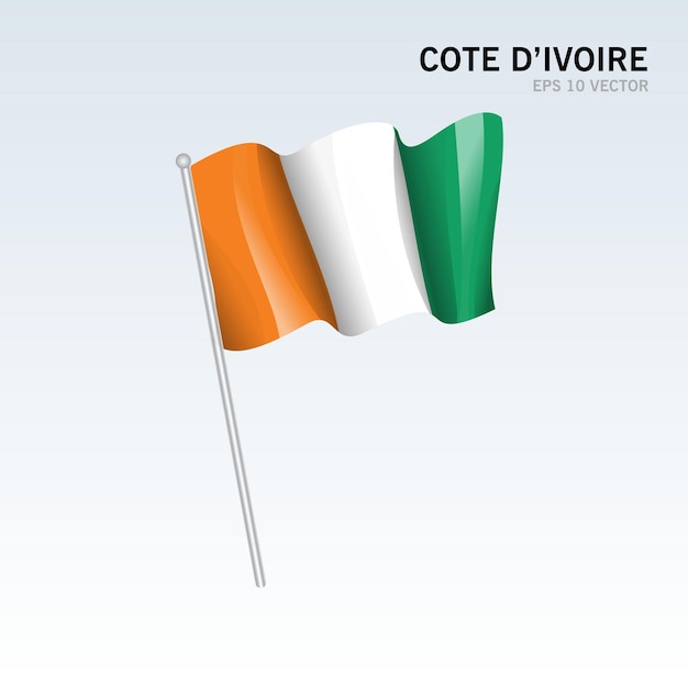Развевающийся флаг Кот-д'Ивуара, изолированные на сером