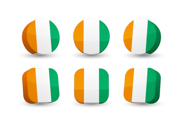 Cote Divoire vlag 3D vector illustratie knop vlag van Ivoorkust geïsoleerd op wit