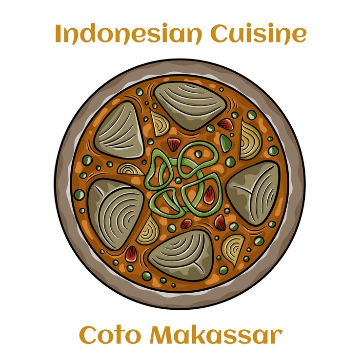 Vector coto makassar 인도네시아 전통 음식 쇠고기와 삶은 찌꺼기로 만든
