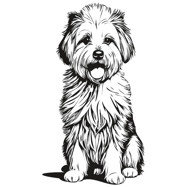 Coton de Tulear dog face vector portrait funny outline pet illustration white background realistic breed pet