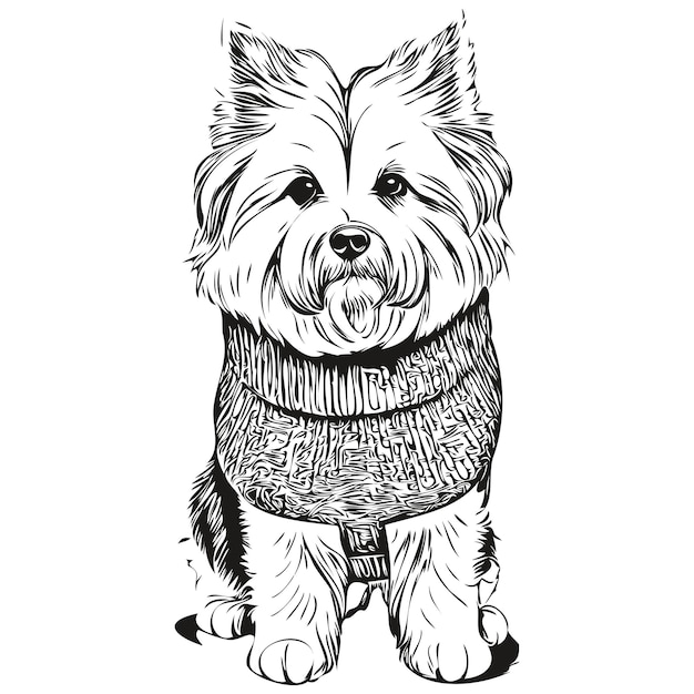 Coton de tulear dog ink sketch drawing vintage tattoo or t shirt print black and white vector sketch drawing