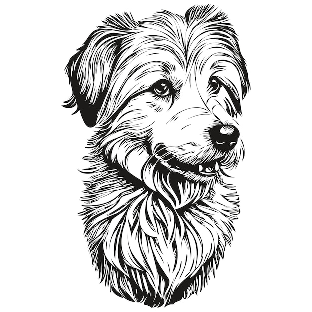 Вектор логотипа собаки Котон де Тулеар черно-белый винтажный милый собачий голова с выгравированной реалистичной породой домашнего животного