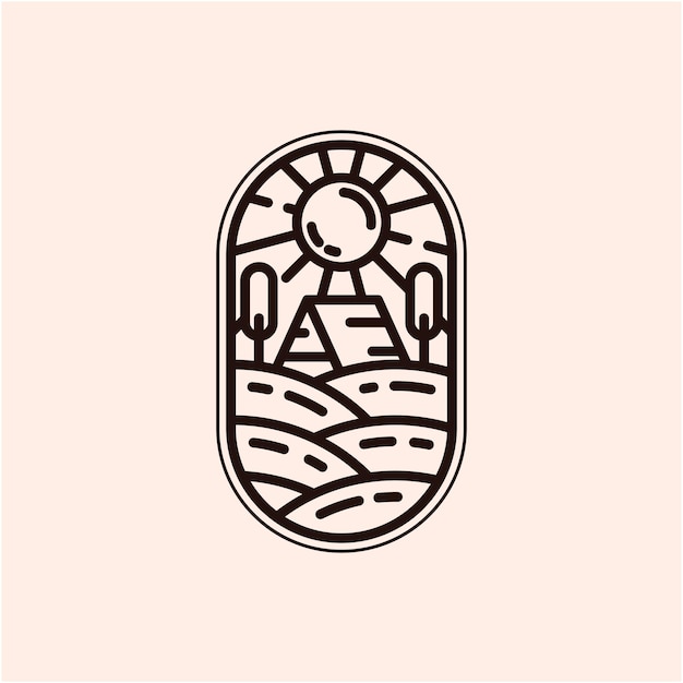 Cottage cabin simple line art logo illustrazione vettoriale design resort logo minimalista modello