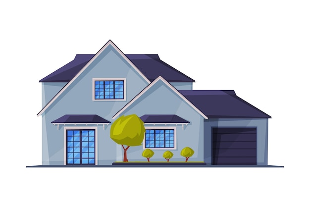 Cottage Facade Modern Architecture Residential House Building Country Real Estate Flat Vector Illustration