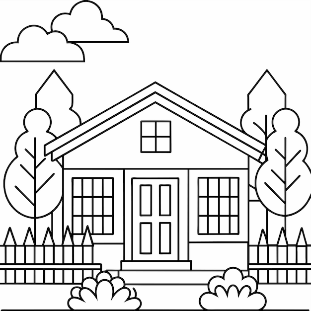 cottage or home coloring book page design