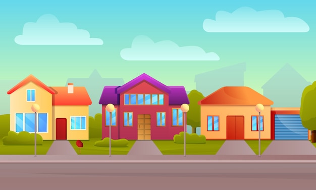 Cottage house concept background, cartoon style