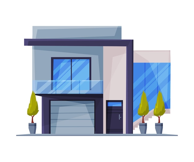 Vector cottage house facade city street building modern residential house real estate flat vector illustration