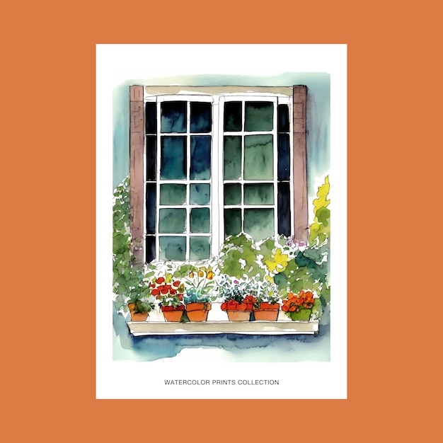 Pittura ad acquerello della finestra della casa del cottage