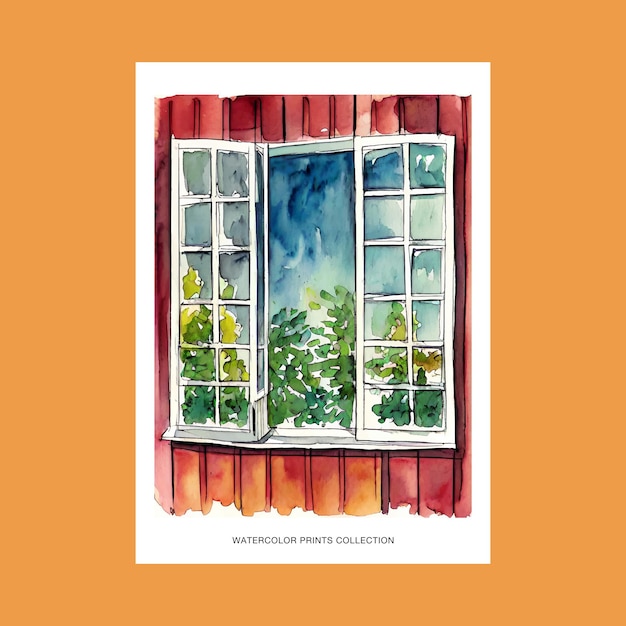 Cottage huis venster aquarel illustratie
