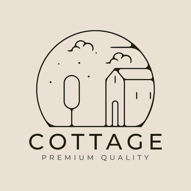 Cottage line art logo icona e simbolo vettoriale design minimalista