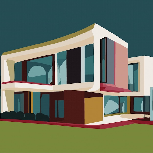 Vector cottage modern residence family house cartoon illustration