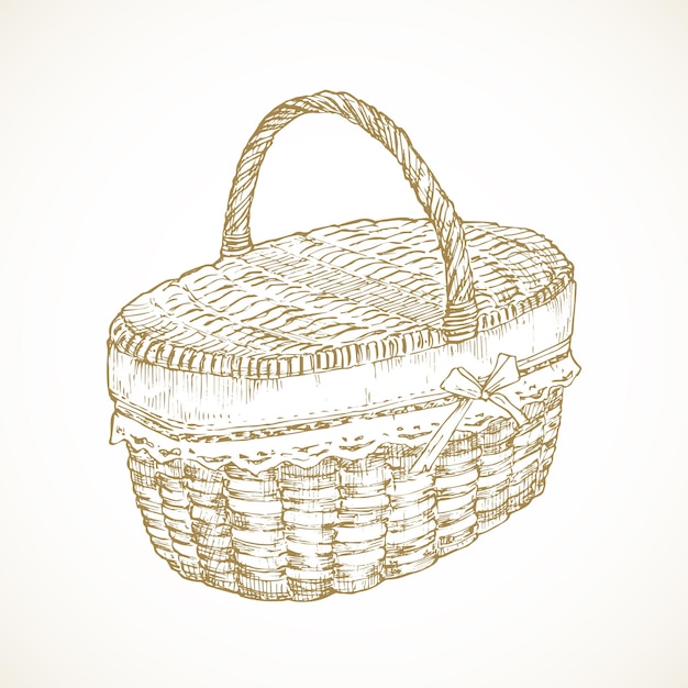 Cottagecore food basket Hand Drawn Rural Sketch Vector Illustration Countryside Recreation and Picnic Doodle Item Isolated