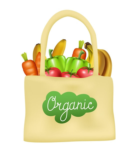 Cotton bag with vegetables Vector illustration isolated on white background