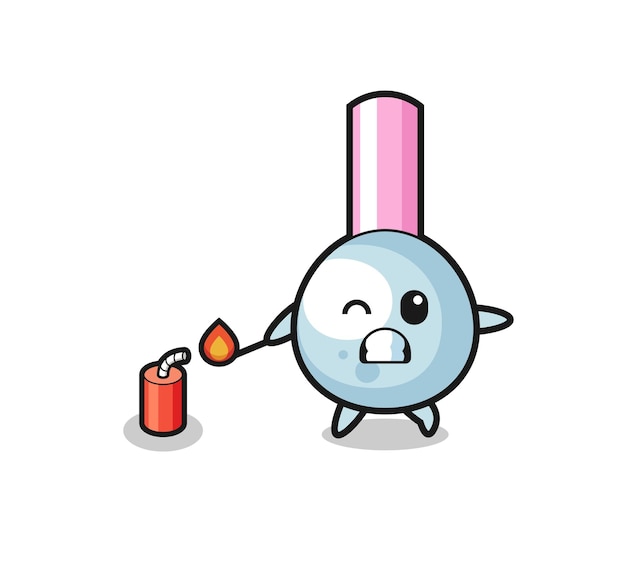 Cotton bud mascot illustration playing firecracker