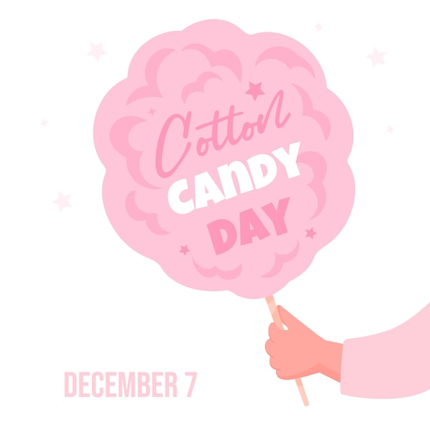 Vector cotton candy day vector illustration on white background candy floss in hand kid cartoon vector illustration