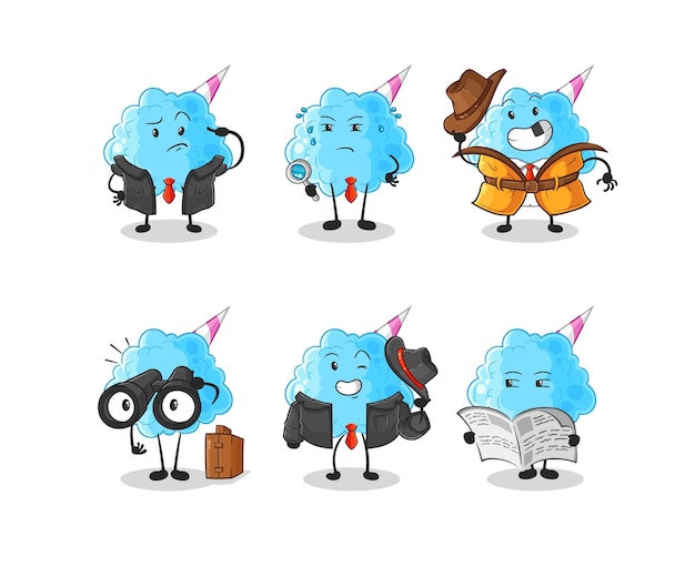 Cotton candy detective group character cartoon mascot vector