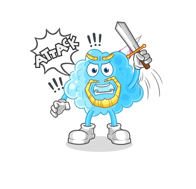 Cotton candy knights attack with sword cartoon mascot vector