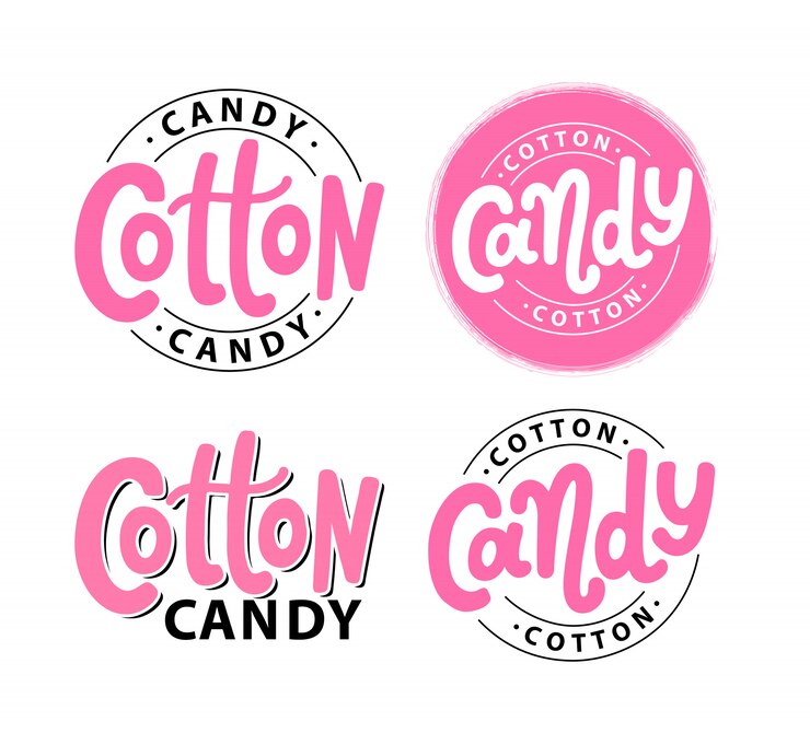 Vector cotton candy. lettering logo set