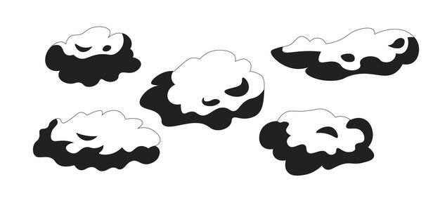 Vector cotton candy like fluffy clouds black and white 2d cartoon object puffy cloudscape isolated vector outline item magic atmosphere dream dreamy weather forecast monochromatic flat spot illustration