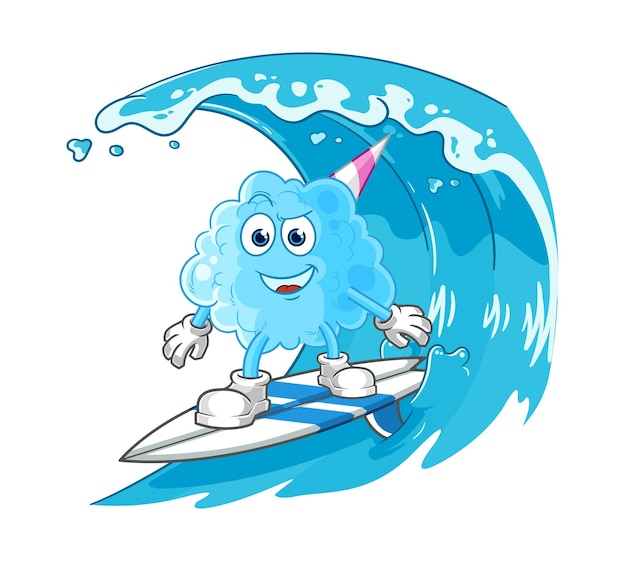 Cotton candy surfing character cartoon mascot vector