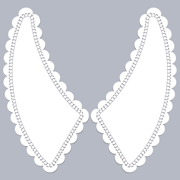 Cotton collar lace design vector front view technical trim sketch template neckline laser cut detail with vintage lace cotton eyelet embroidery decorative ornament for fabric border