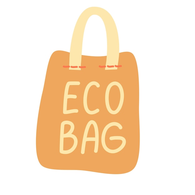 Cotton eco bag hand drawn vector illustration. Image with lettering inscription - My eco bag. Zero Waste (Say no to plastic) and food concept. Plastic pollution concept