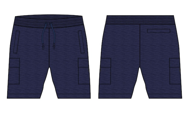 Хлопковый флис толстовка шорты брюки техническая мода плоский эскиз векторной иллюстрации шаблон