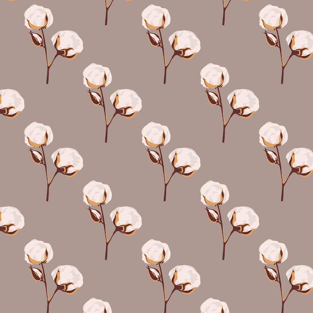 Cotton flower plants fluffy balls hand drawn vector seamless pattern perfect for textile prints