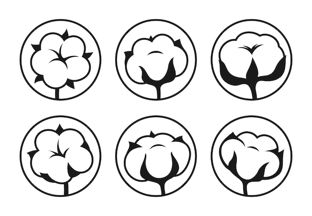 Cotton flower simple sign stencil stamp set blossom fluffy fiber symbol icon herb engraved vector