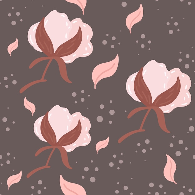 목화 꽃과 잎 원활한 패턴 스칸디나비아 스타일 배경