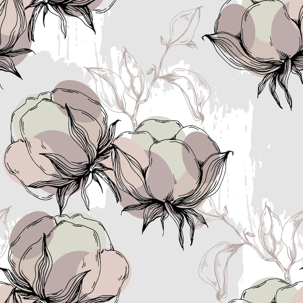 Cotton flowers seamless pattern