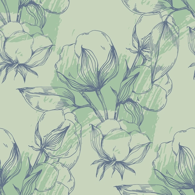 Cotton flowers seamless pattern