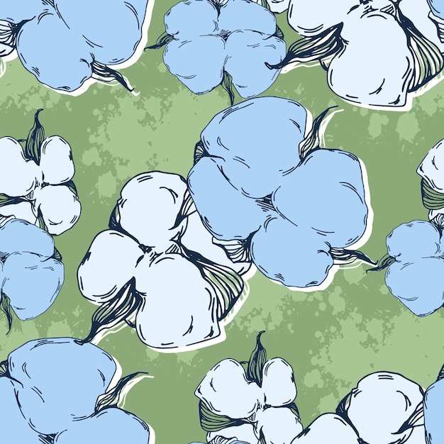 Cotton flowers seamless pattern
