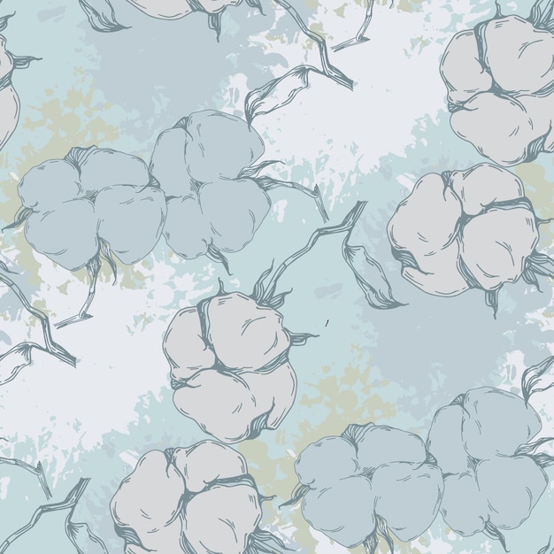 Cotton flowers seamless pattern