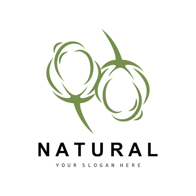 Cotone logo natural biological organic plant design beauty textile and clothing vector fiori di cotone morbido
